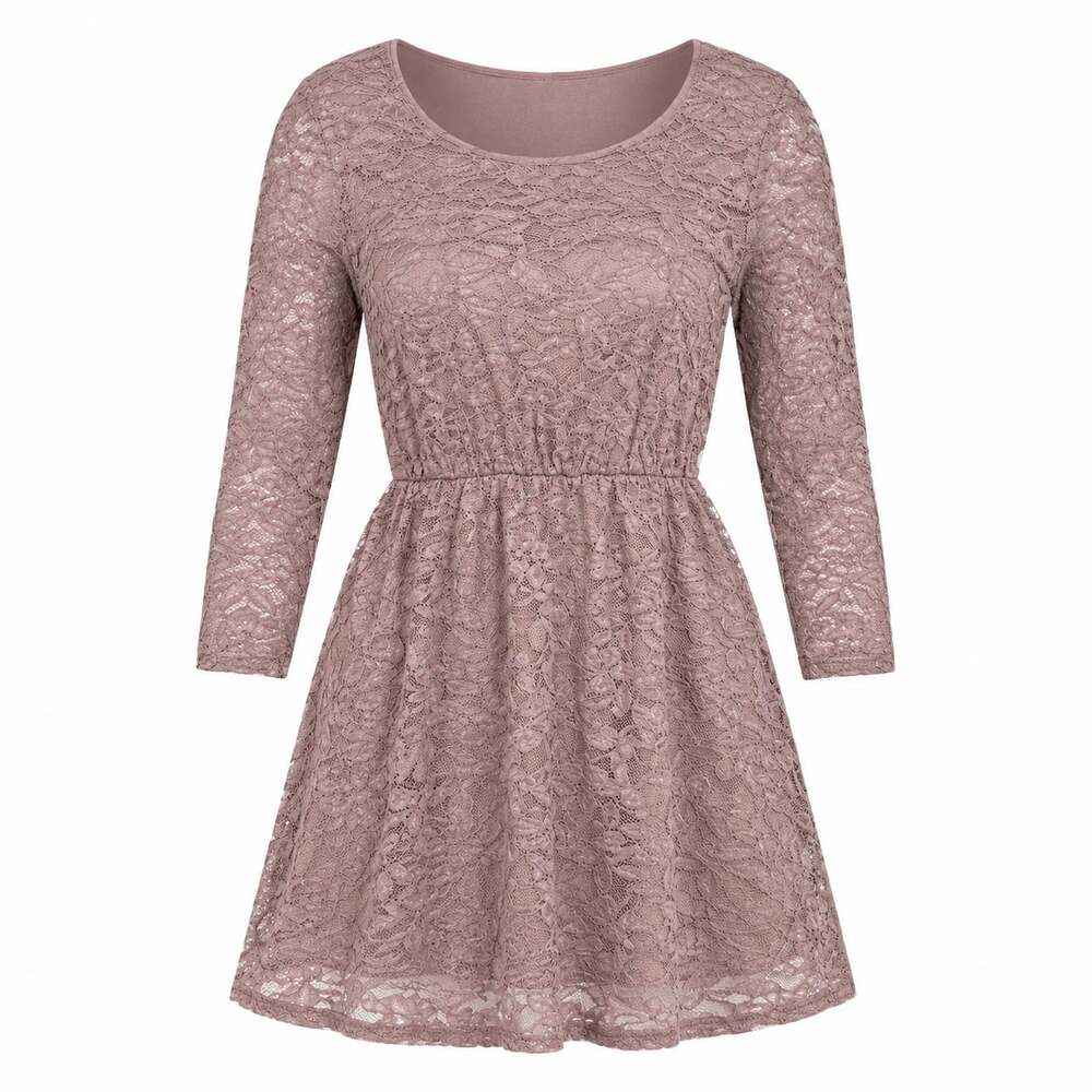 Charlotte Russe Mauve Lace 3/4 Sleeve Fit and Flare Dress Style 1492C